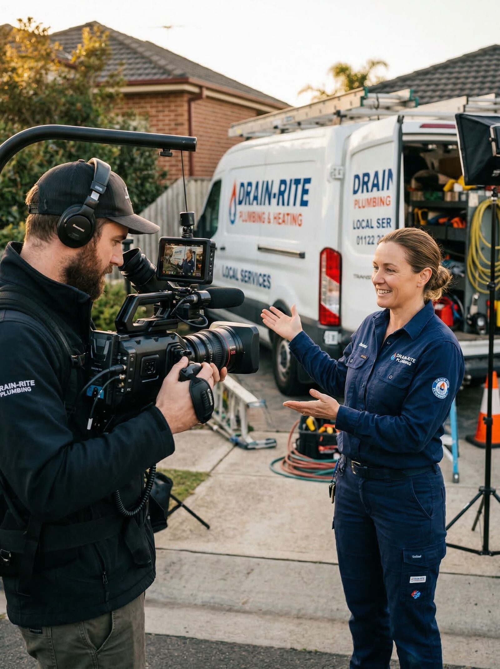 Filming a local business owner