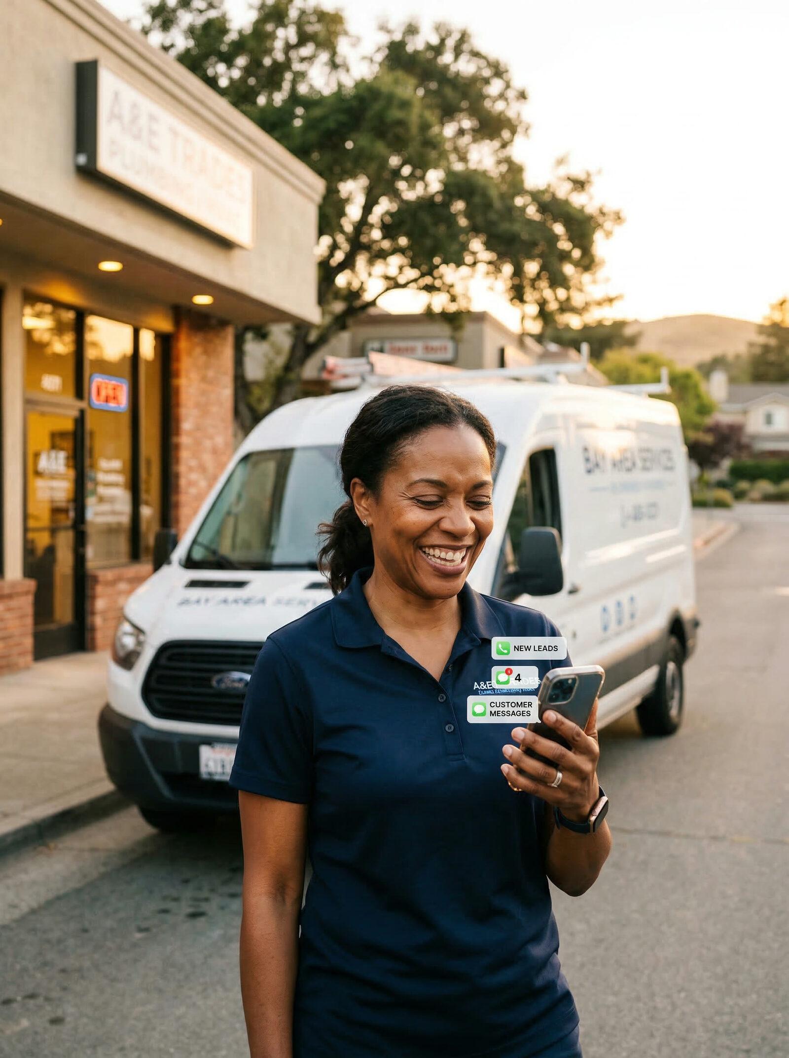 Local business owner checking leads