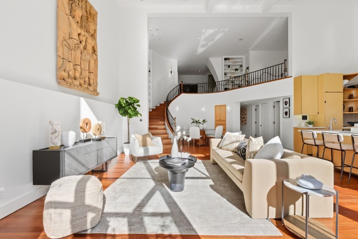 2121 Divisadero St living room with double-height ceilings, San Francisco