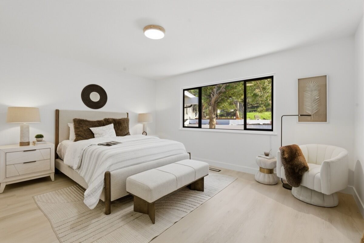 2847 Ralston Way primary bedroom with pool view, Hayward