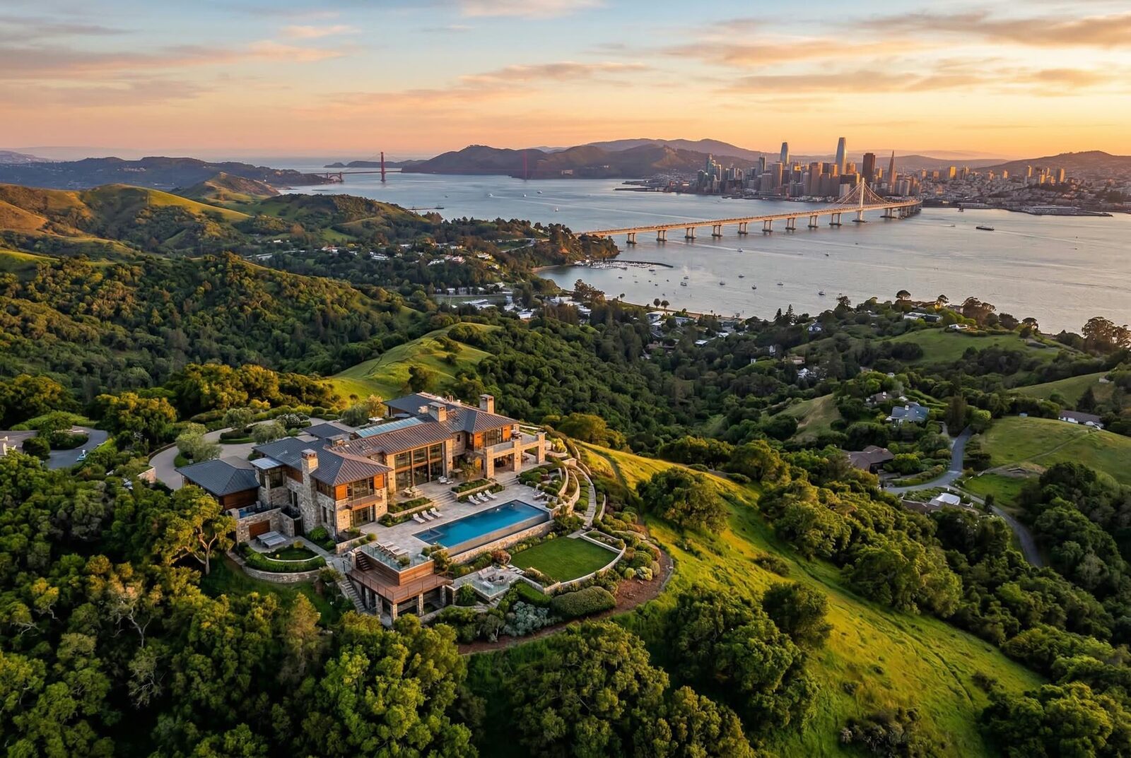 Aerial drone photography of Bay Area luxury property